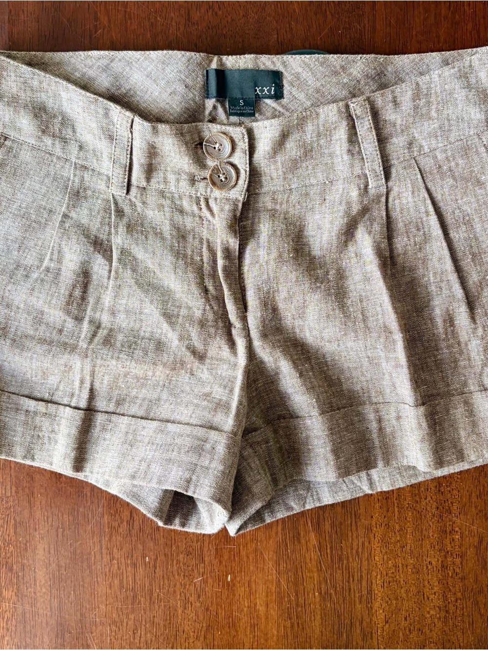Forever 21 Beige Linen-Blend High-Waist Jean Shorts